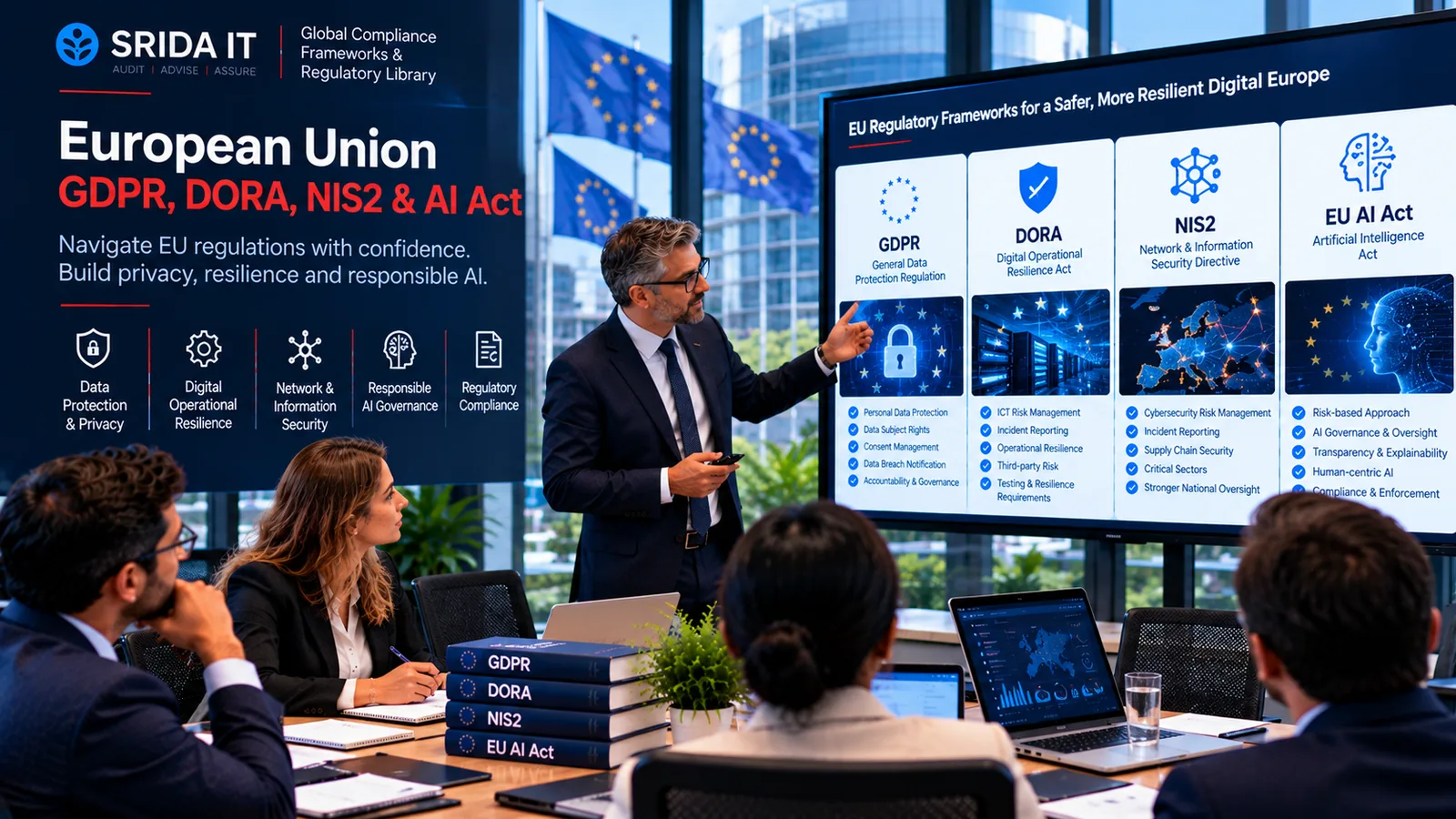 European Union regulatory compliance briefing (conceptual illustration)